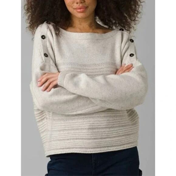 Prana Womens size Large Phono Ribbed Chunky Boat Neck Boxy Wool Sweater - Picture 1 of 9